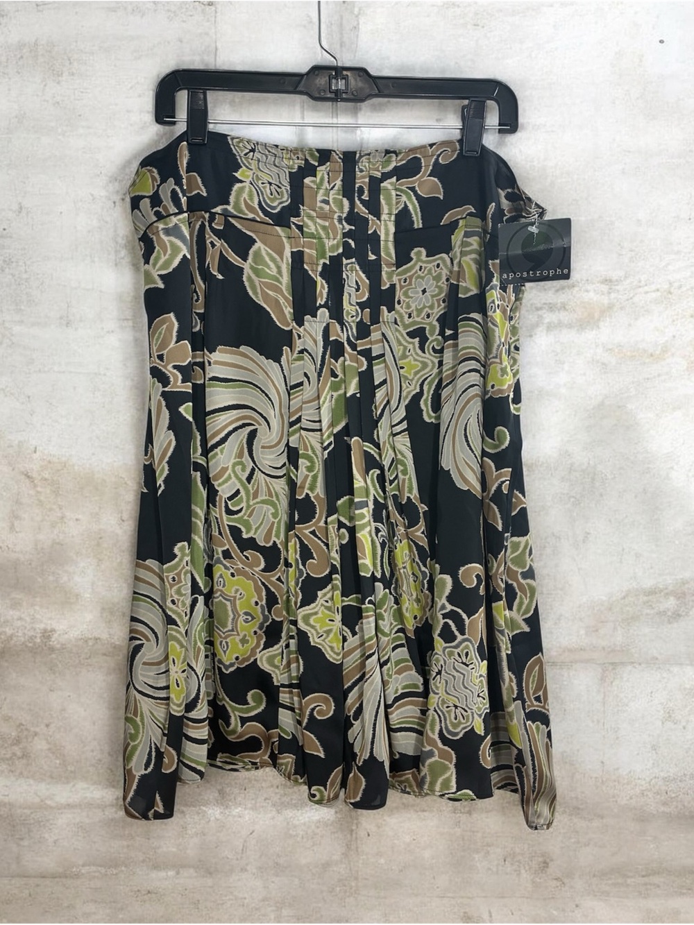 Vintage Sears Apostrophe Black Floral Swirl Pleated Skirt 18 New